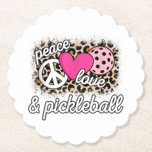 Cute Peace Love Pickleball Player Funny Pickle Bal Paper Coaster