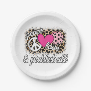 Cute Peace Love Pickleball Player Funny Pickle Bal Paper Plate