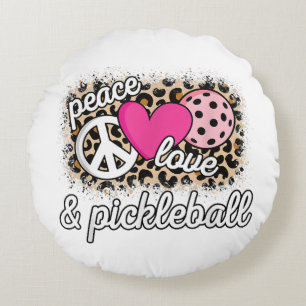Cute Peace Love Pickleball Player Funny Pickle Bal Round Cushion