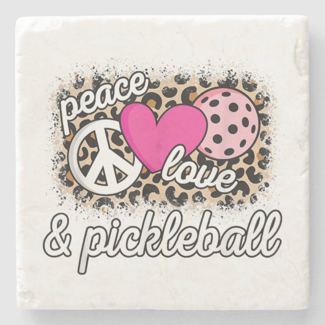 Cute Peace Love Pickleball Player Funny Pickle Bal Stone Coaster (Front)