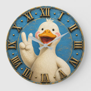 Cute Peace Sign Duck Funny Farmhouse Animal Large Clock