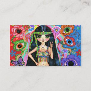 Cute Peace Sign Hippie Girl Business Card