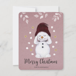 Cute Peaceful Snowman Pink Christmas Holiday