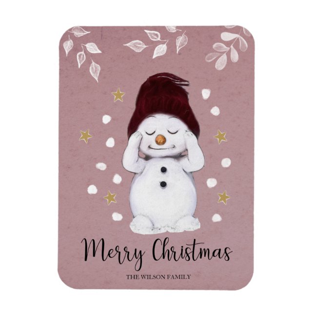 Cute Peaceful Snowman Pink Christmas Holiday Magnet (Vertical)