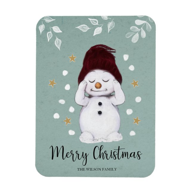 Cute Peaceful Snowman Winter Blue Christmas Magnet (Vertical)