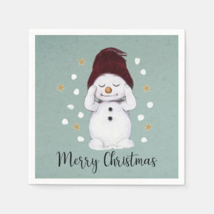 Cute Peaceful Snowman Winter Blue Christmas Napkin