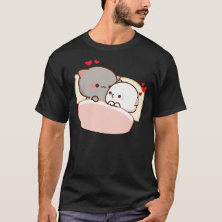 Cute Peach And Goma Going To Sleep  Mochi Cat  T-Shirt