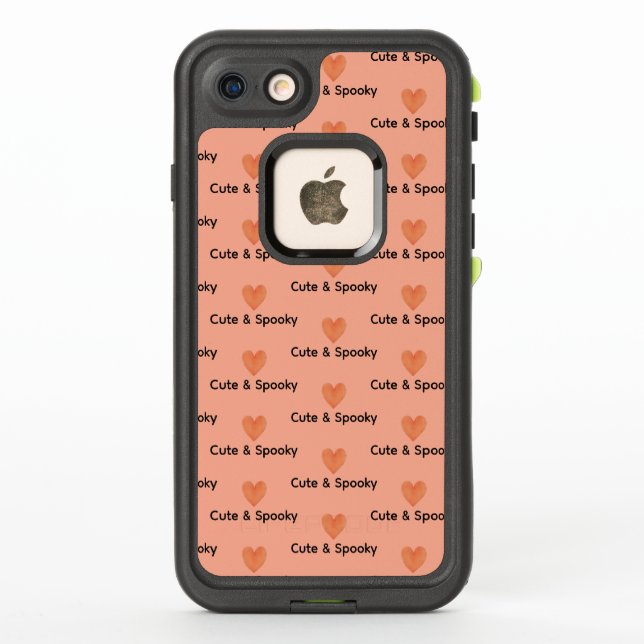 Cute Peach and Orange Repeating Heart Pattern Typo LifeProof iPhone Case (Back)