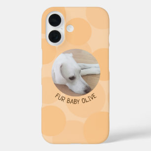 Cute Peach Bubbles Design Round Dog Photo iPhone 16 Case