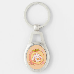 Cute Peach Bunny Kawaii Illustration Key Ring