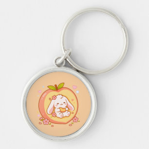 Cute Peach Bunny Kawaii Illustration Key Ring