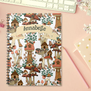 Cute Peach Cottagecore Floral Mushroom Pattern Notebook