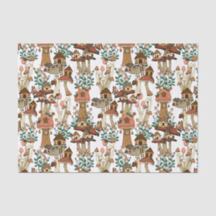 Cute Peach Cottagecore Floral Mushroom Pattern Tissue Paper