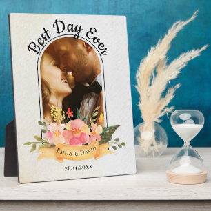 Cute Peach Floral Photo Arch Best Day Ever Wedding Plaque