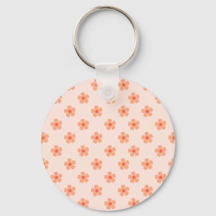 Cute Peach Flower Pattern Minimal Floral Aesthetic Key Ring