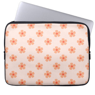 Cute Peach Flower Pattern Minimal Floral Aesthetic Laptop Sleeve