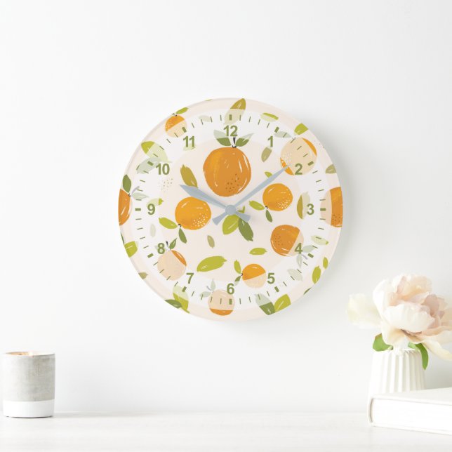 Cute Peach Fruit Pattern Large Clock (Home)