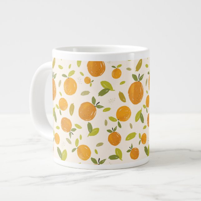 Cute Peach Fruit Pattern Large Coffee Mug (Front Left)