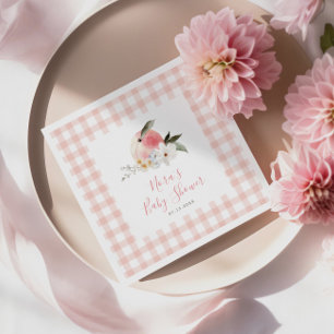 Cute Peach Gingham Frame Baby Shower Napkin