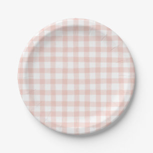 Cute Peach Gingham Paper Plate