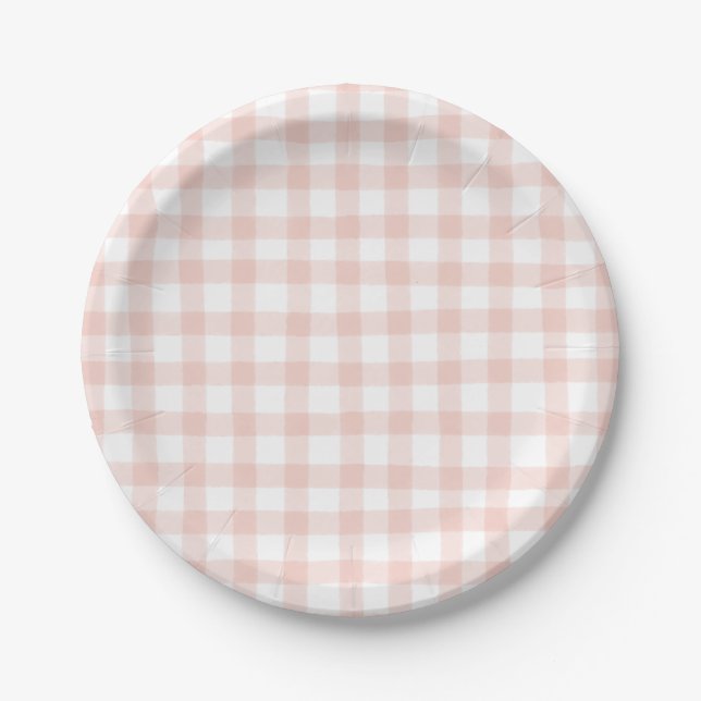 Cute Peach Gingham Paper Plate (Front)
