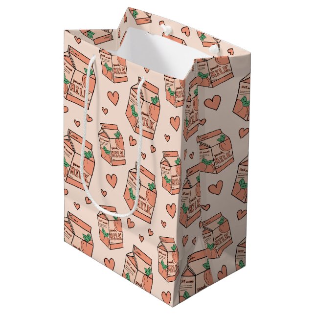 Cute Peach Milk Carton Pattern Medium Gift Bag (Front Angled)