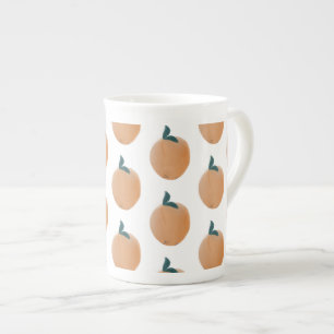 Cute Peach Orange Fruit Hand Drawn     Bone China Mug