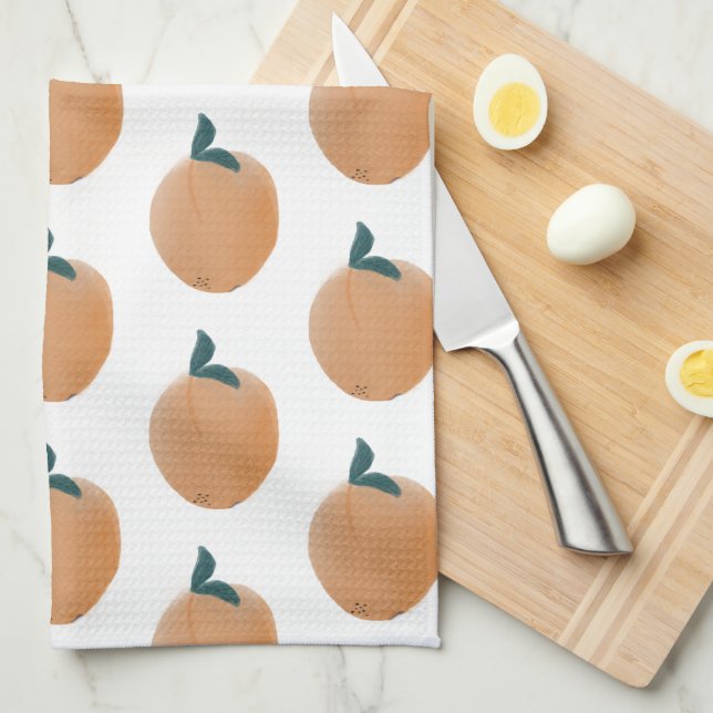 Cute Peach Orange Fruit Hand Drawn  Tea Towel (Quarter Fold)