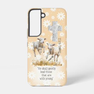 Cute Peach Pastel Floral Lambs Cross Christian Samsung Galaxy Case