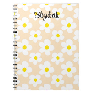 Cute peach retro daisies girly journalling notebook