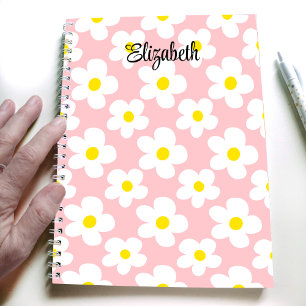 Cute peach retro daisies girly journalling notebook