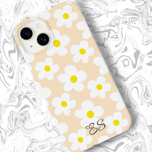 Cute peach retro daisies on girly floral Case-Mate iPhone case (Creator Uploaded)