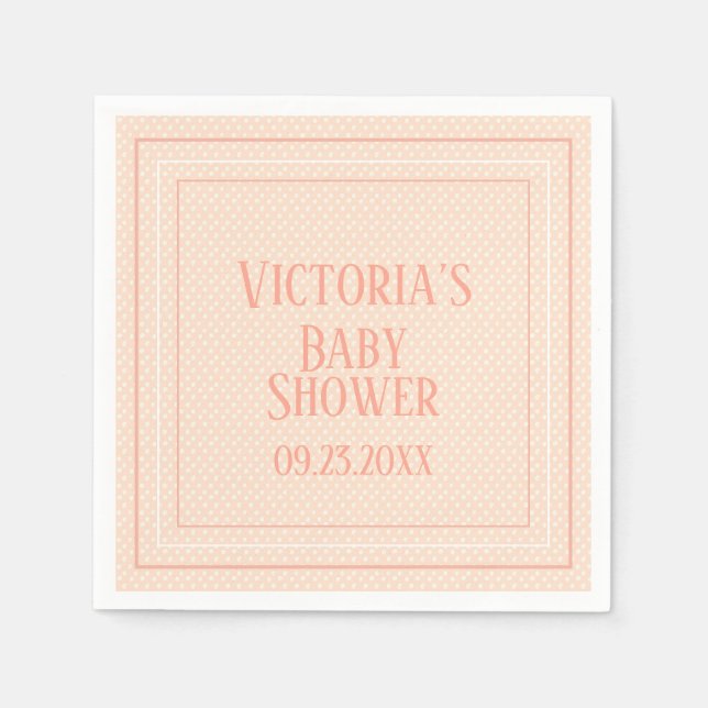 Cute Peach White Modern Typography Baby Shower Napkin (Front)