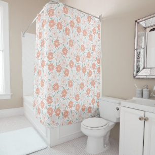 Cute Peachy Floral Pattern Shower Curtain