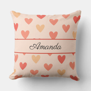 Cute Peachy Heart Name Pattern Cushion
