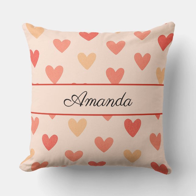 Cute Peachy Heart Name Pattern Cushion (Front)