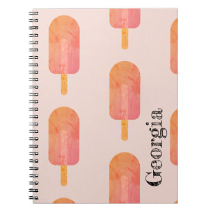 Cute Peachy Orange Popsicle Custom Name Notebook