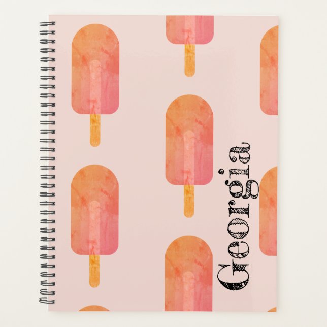 Cute Peachy Orange Popsicle Custom Name Planner (Front)