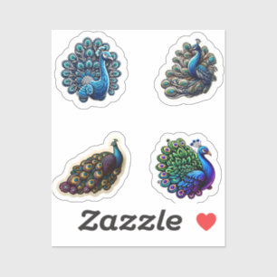 Cute Peacock  4 Pack Stickers