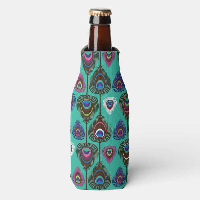cute peacock feather pattern bottle cooler (Bottle Front)