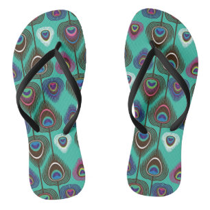 cute peacock feather pattern flip flops