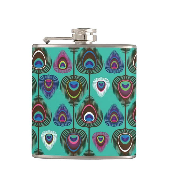 cute peacock feather pattern hip flask (Front)