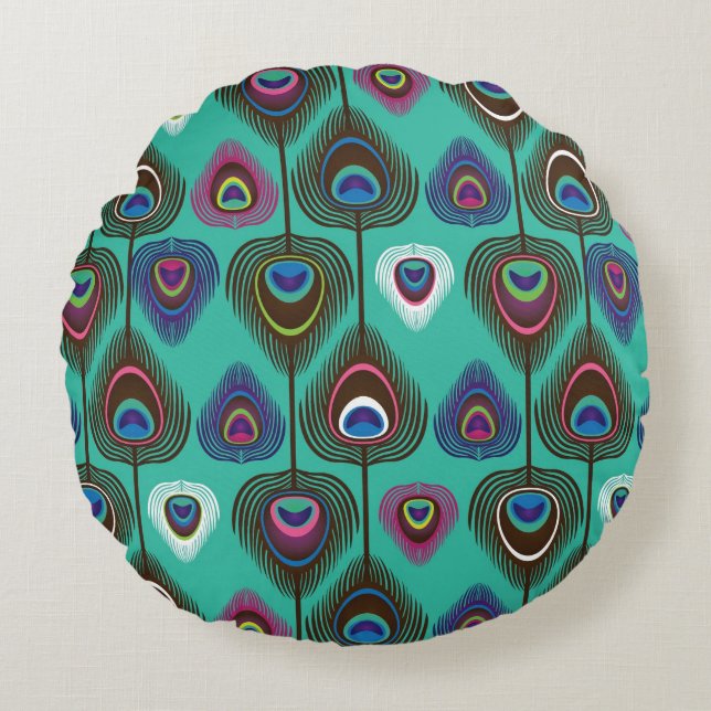cute peacock feather pattern round cushion (Front)