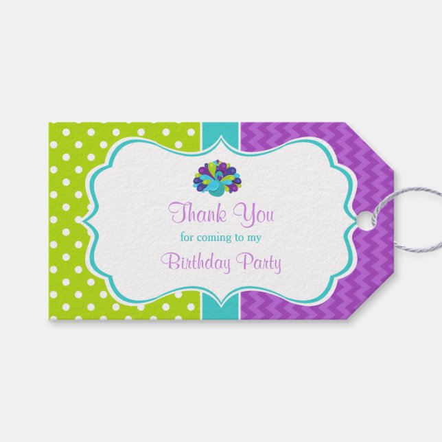 Cute Peacock Green and Purple Gift Tag (Front (Horizontal))