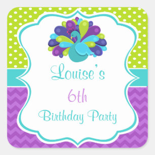 Cute Peacock Green and Purple Square Sticker