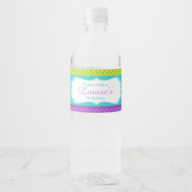 Cute Peacock Green and Purple Water Bottle Label (Front)