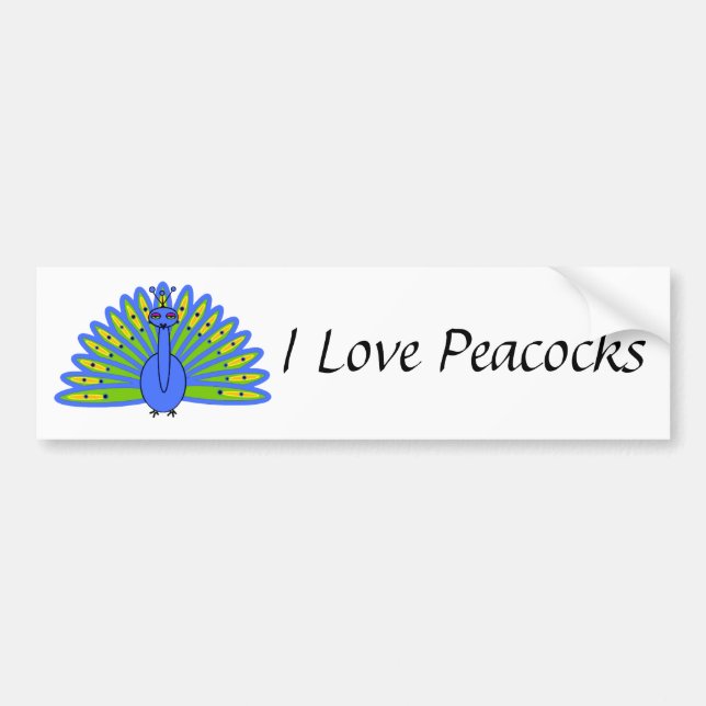 Cute Peacock in Blue and Green Bumper Sticker (Front)