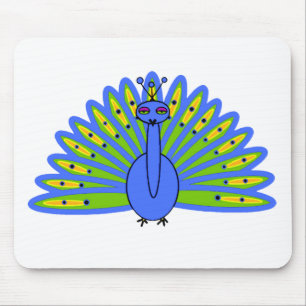 Cute Peacock in Blue and Green Mouse Mat