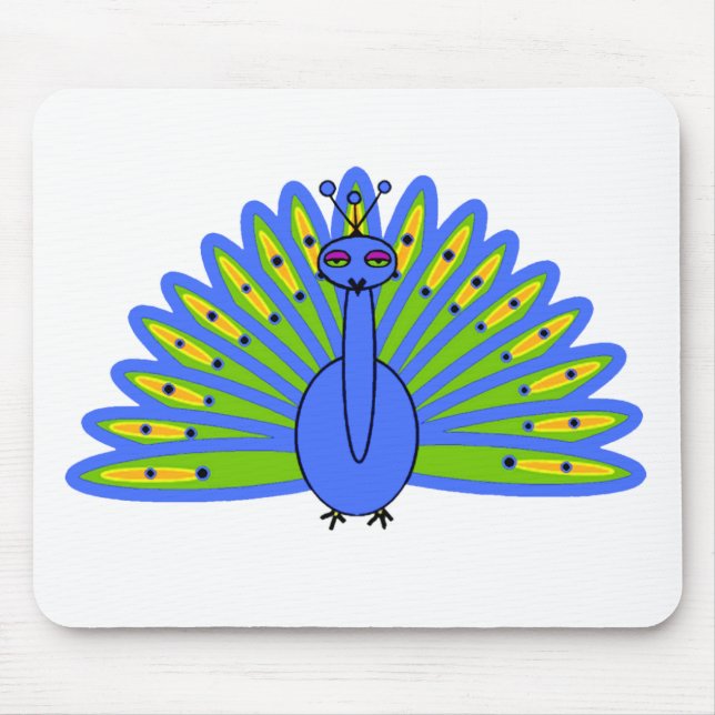 Cute Peacock in Blue and Green Mouse Mat (Front)