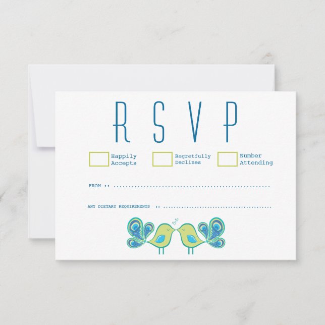 Cute Peacock Love Birds Wedding RSVP Cards (Front)